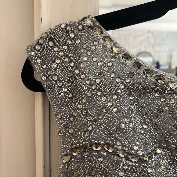 Elegant Sherri Hill Homecoming Winter Formal Prom dress, silver, size 10 - Picture 5 of 10